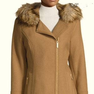 Michael Kors MK asymmetrical zip faux fur cam…